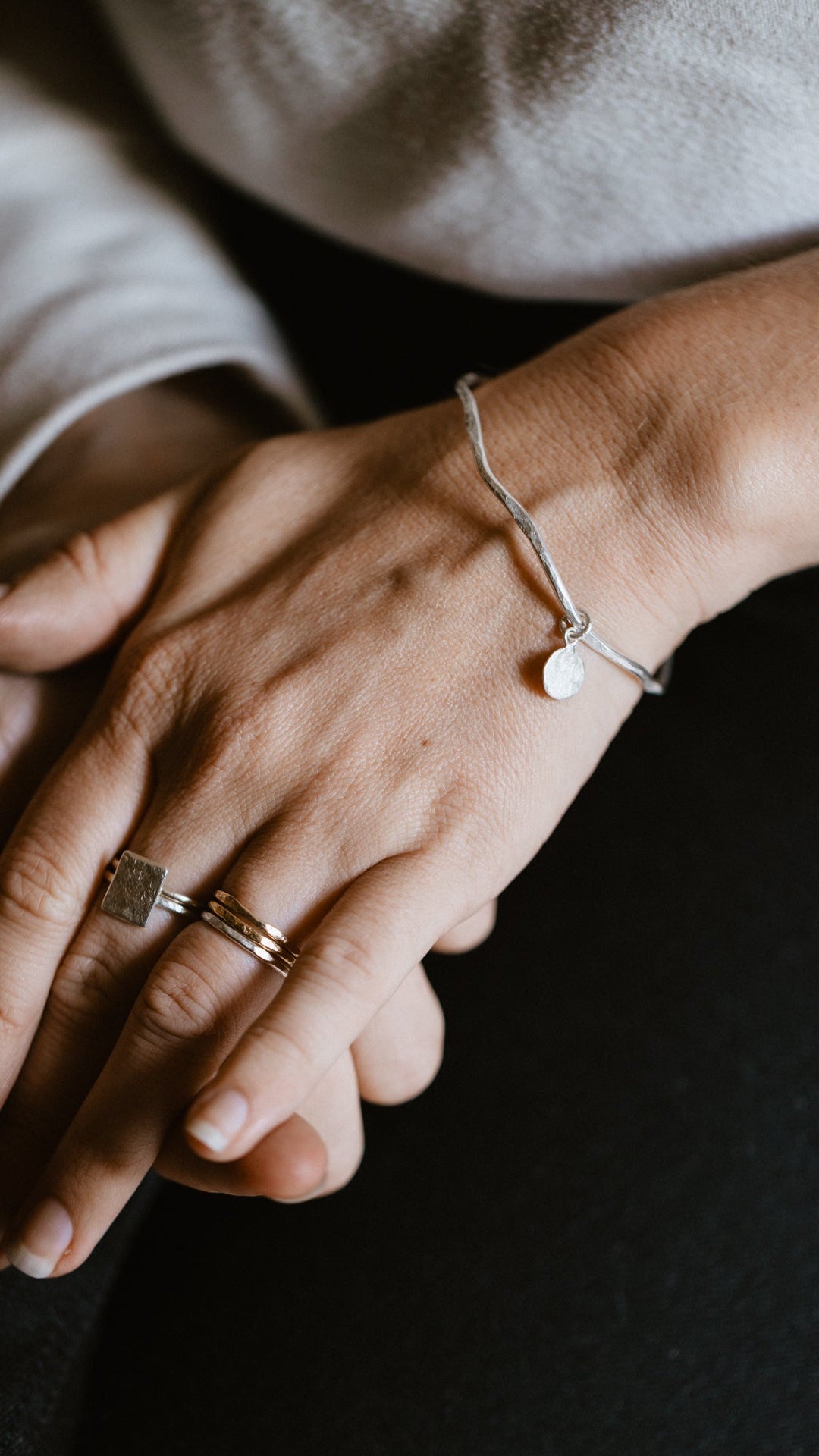 Textured Grevillea Circle Charm Cuff